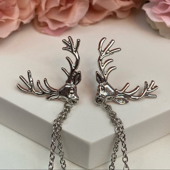 Retro Double Chain Deer Head Collar Lapel Pin - Picture 14 of 16